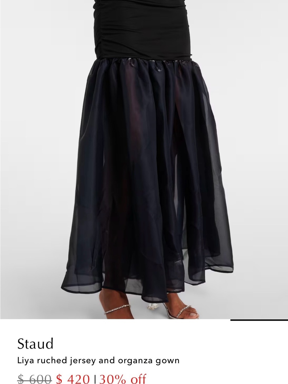 STAUD Black Ruched Jersey Top with Sheer Navy Organza Maxi Skirt - Picture 6 of 12